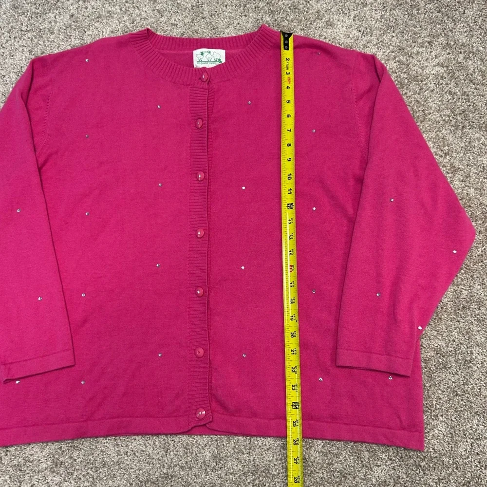 The Quacker Factory Pink Rhinestone Button Front Cardigan Sweater Women's 2X